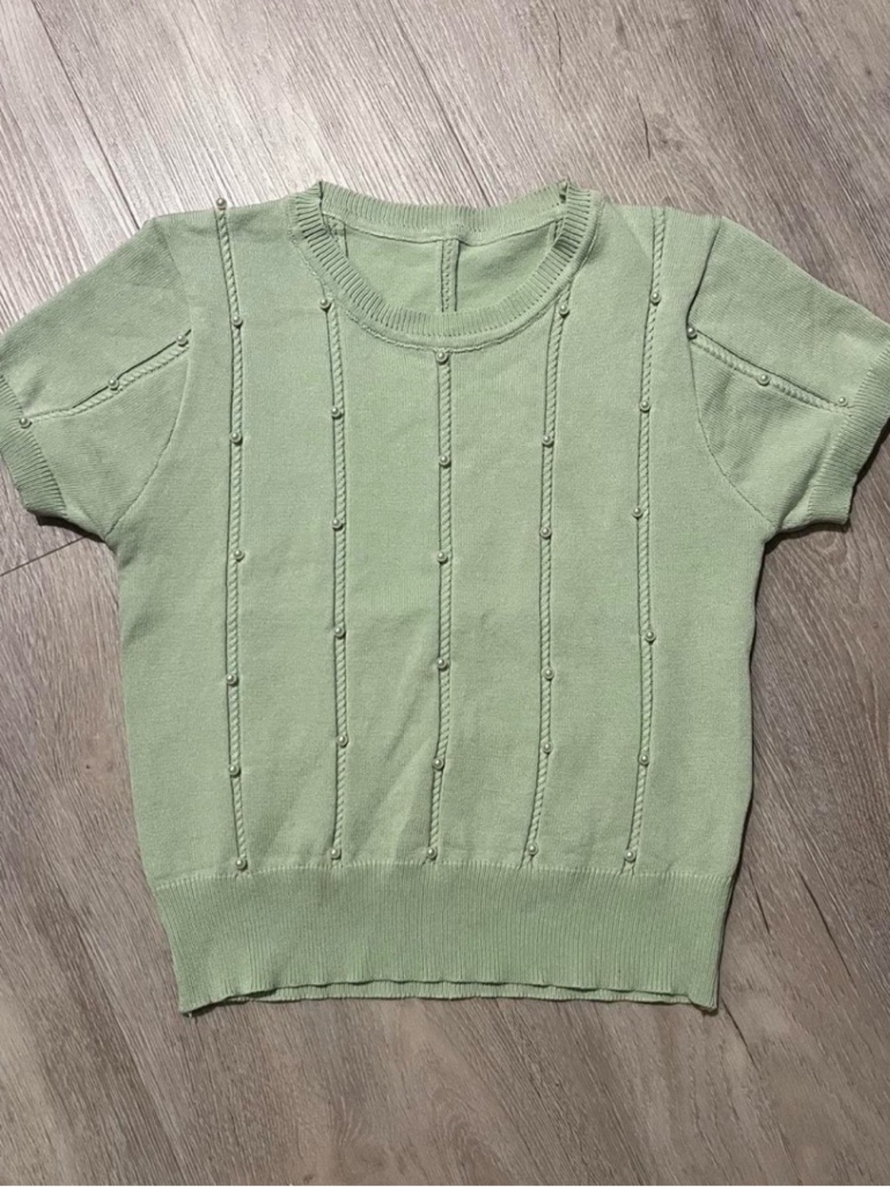 sage green pearl detail top